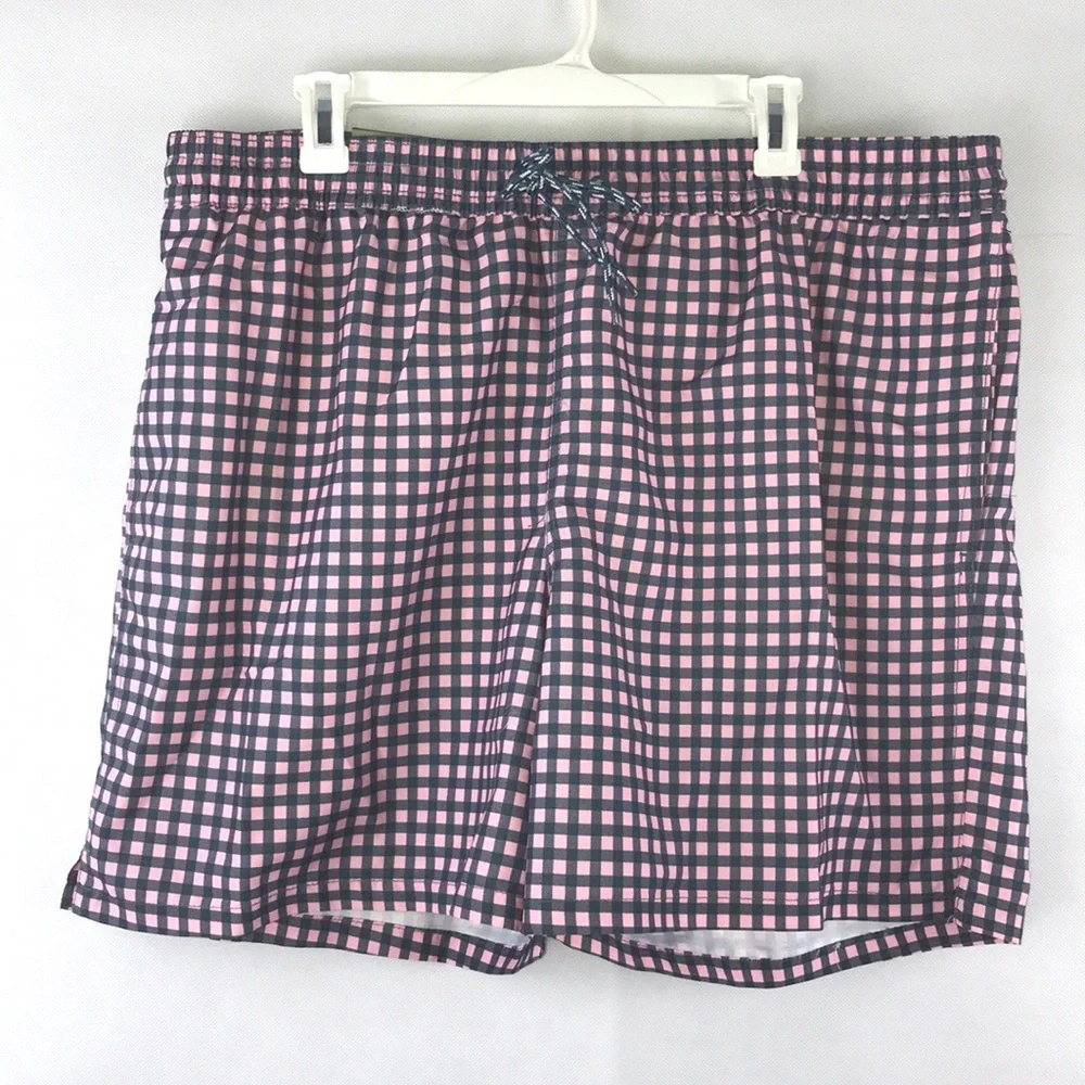 NWT Good Fellow & Co. Men’s Size XL Gingham Mesh Swim Shorts Trunks Gray Pink